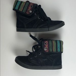 Black Boots with Colorful Tweed Design